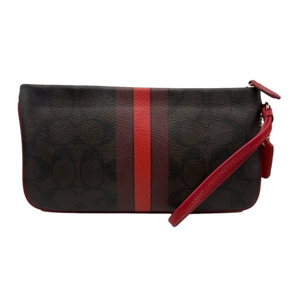 COACH Brown and Red Coated Canvas Wristlet with cardholder - Picture 2 of 8